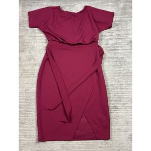 Kensie Dress Womens 14 Red Short Sleeve Midi‎ Polyester Blend Casual Tie
